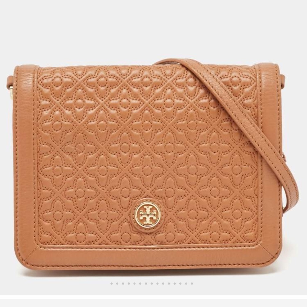 Tory Burch Brown Floral Quilted Leather Bryant Crossbody Bag